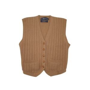 Ralph Lauren Kids L Camel Hair Cable Knit Vest Tan Button Sweater Hong Kong VTG